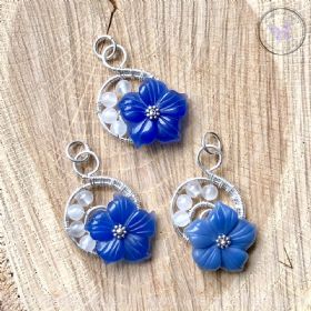 Blue Agate Flower Silver Pendant